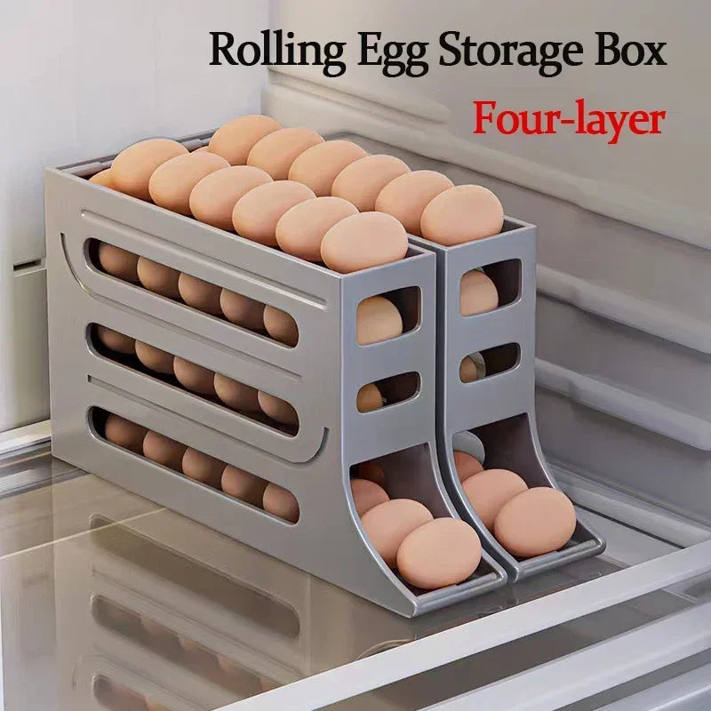 4 Tiers 30 Eggs Holder for Fridge，Automatic Egg Rolling Rack