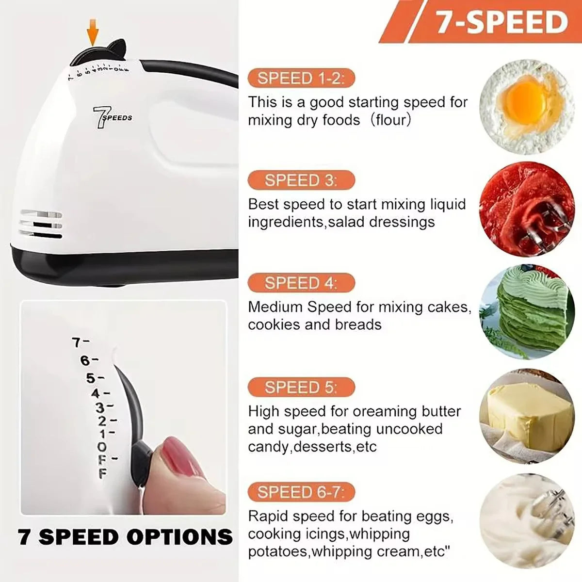 Handheld Electric Egg Beater 7-Speed