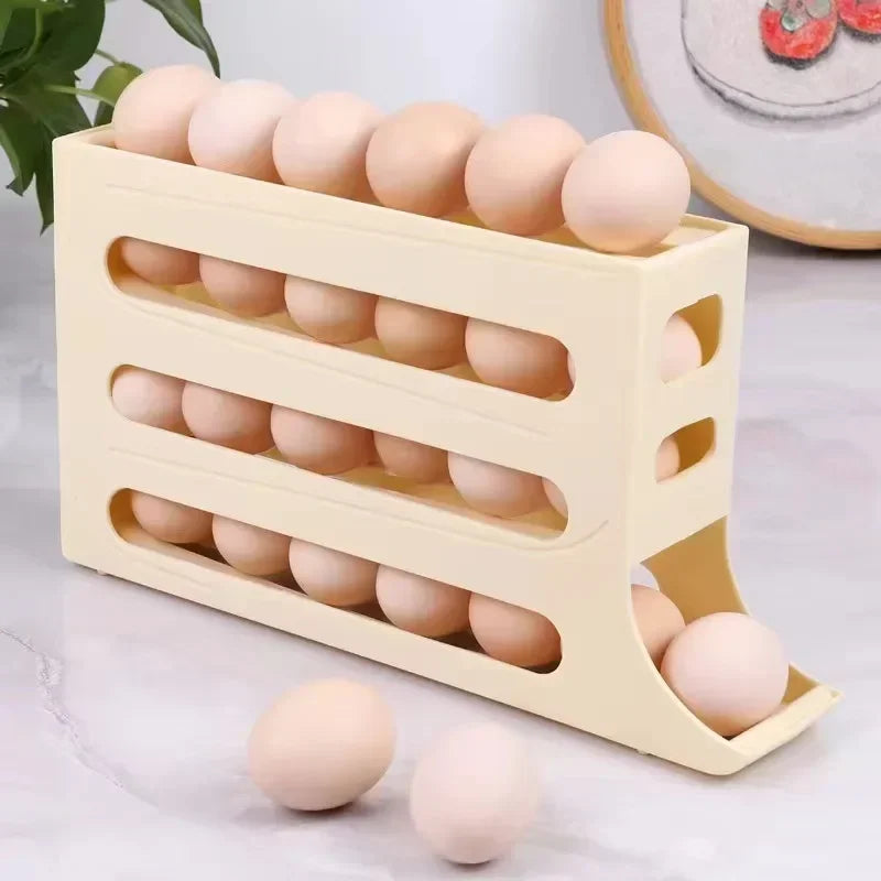 4 Tiers 30 Eggs Holder for Fridge，Automatic Egg Rolling Rack